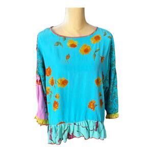 Nothing Matches Artsy Floral Boxy Top Blouse Size 2 Medium Large
